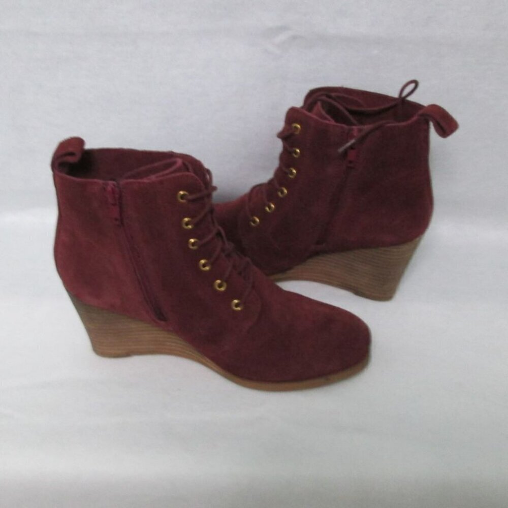 Diba Blake Suede Leather Lace-Up, Side Zipper Wedge Booties-Burgandy-Various-NWT - Picture 7 of 15